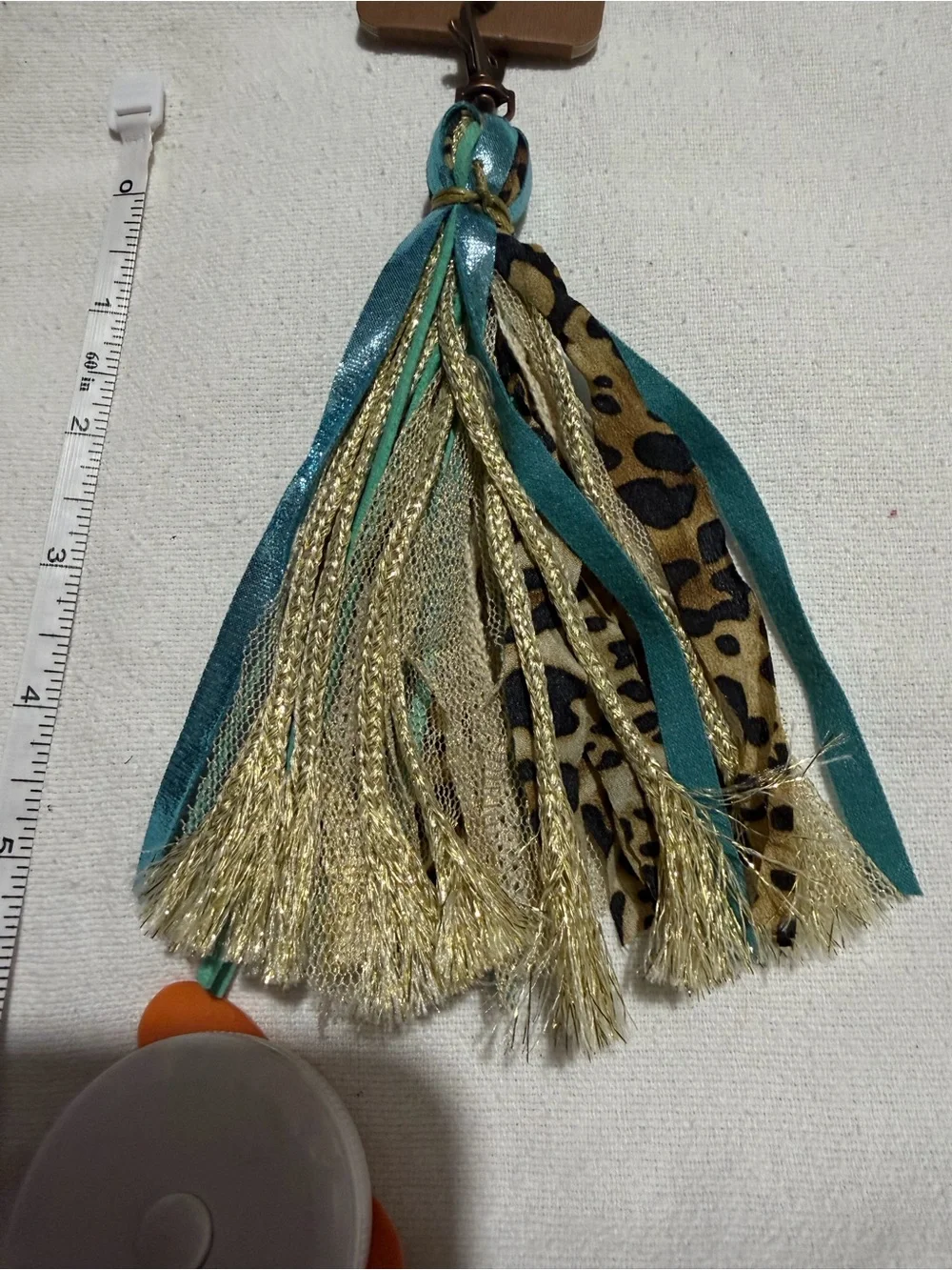 Teal & Gold Tassel Keychain with Leopard Accent